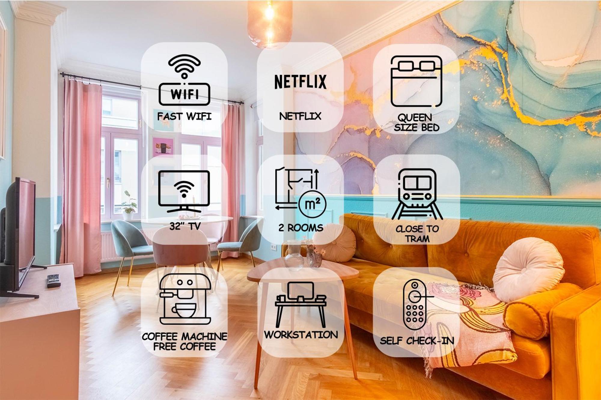 Apartament Colorful, Working Place, Netflix, Sight Seeing *